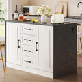 ONBRILL 47.3' Kitchen Island with 2 Storage Cabinets & 4 Drawers, Modern Imitation Marble Dining Table with Power Outlet, Island Bar Table for Kitchen, Dining Room, Living Room, Black