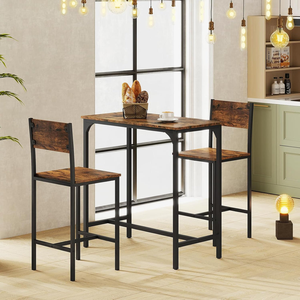 Giantex 3-Piece Bar Table and Chair Set with 2 Counter Height Bar Stools, Breakfast Nook Table Set for Small Space, Dinette, Pub, Kitchen, Apartment, Restaurant, Dining Table Set for 2 (Brown)