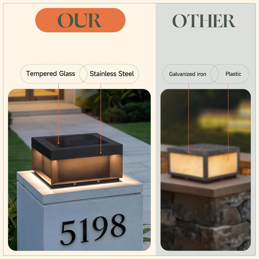 Solar Post Lights Outdoor, 11.8'' Pillar Light IP54 Waterproof, 3000K Solar Column Lights Outdoor, Dusk to Dawn Extra Large Pillar Light, Modern Fence Column Lamp Fixture for Entrance Deck Patio