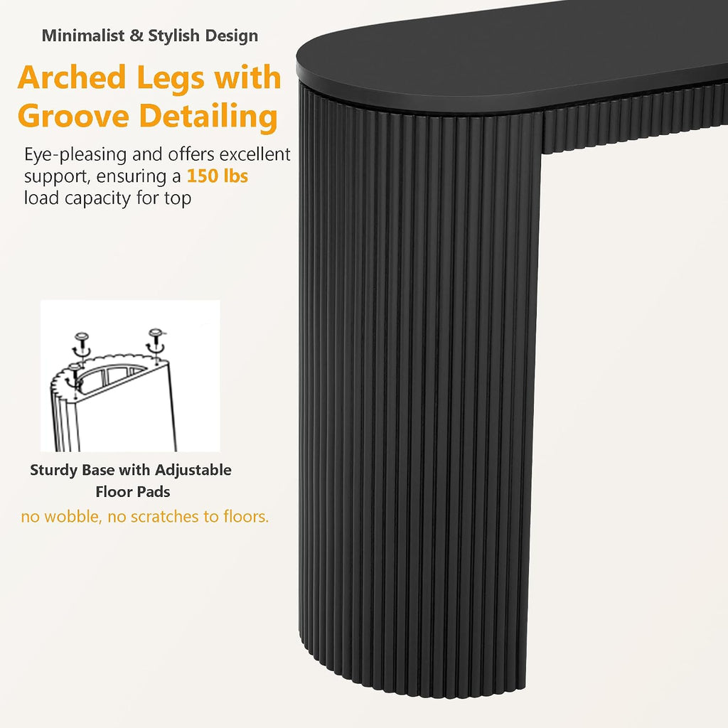 Modern Curved Console Table 59.2-Inch Fluted Entryway Sofa Table for Living Room Entrance Hallway Furniture, Black