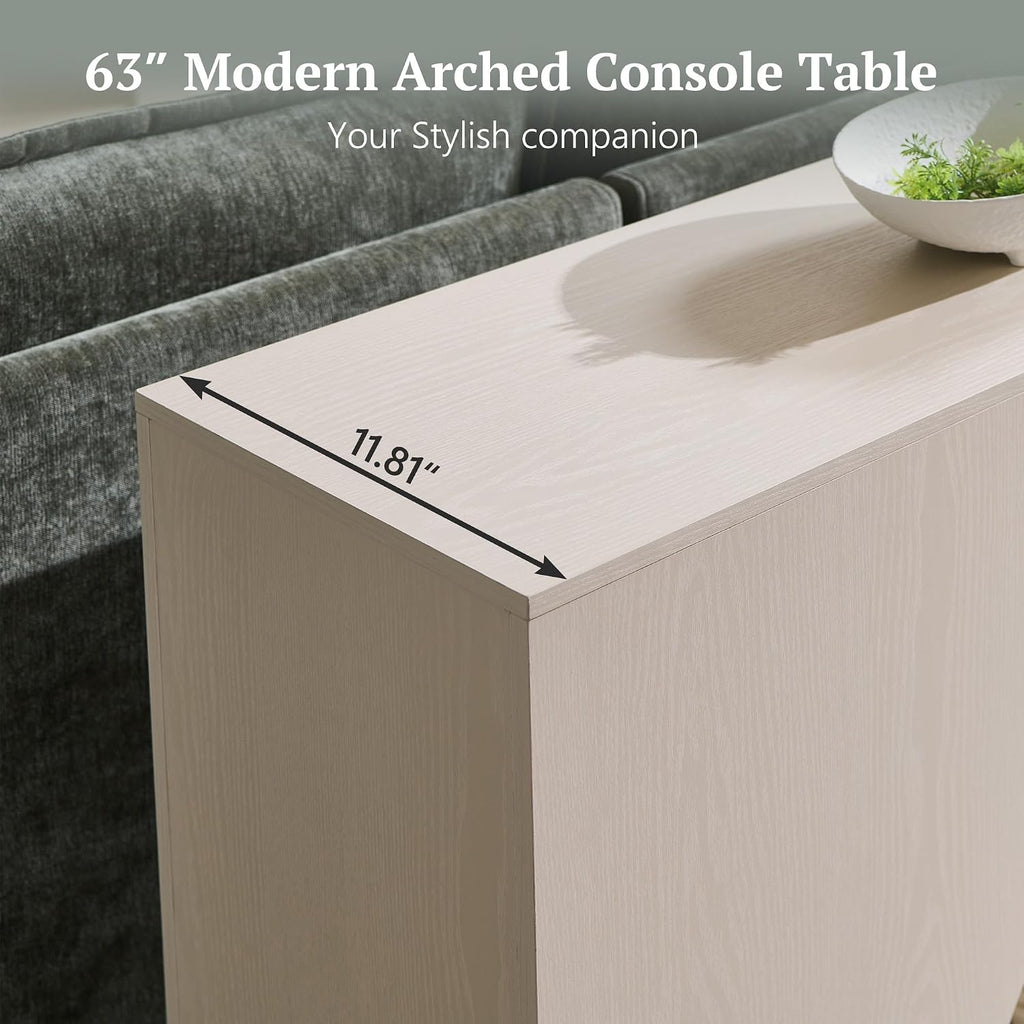 IFGET 63' Arched Console Table, 2-Tier Modern Entryway Table with Arched Base, Narrow Long Wood Sofa Table Behind Couch Table for Living Room, Hallway, Foyer, Cream