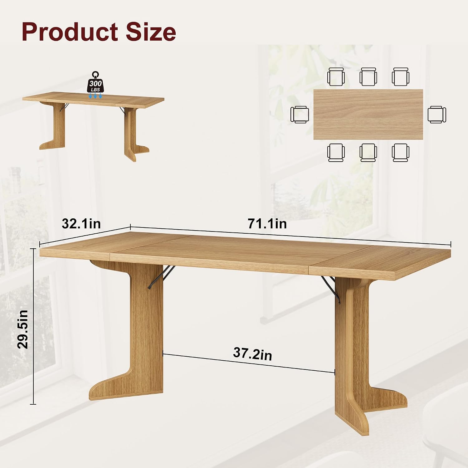 Garvee 71' Large Dining Table for 6 to 8 People, Modern Dinner Table with Unique Wooden Legs, Rectangle Dining Table for Kitchen, Dining Room & Living Room, Oak
