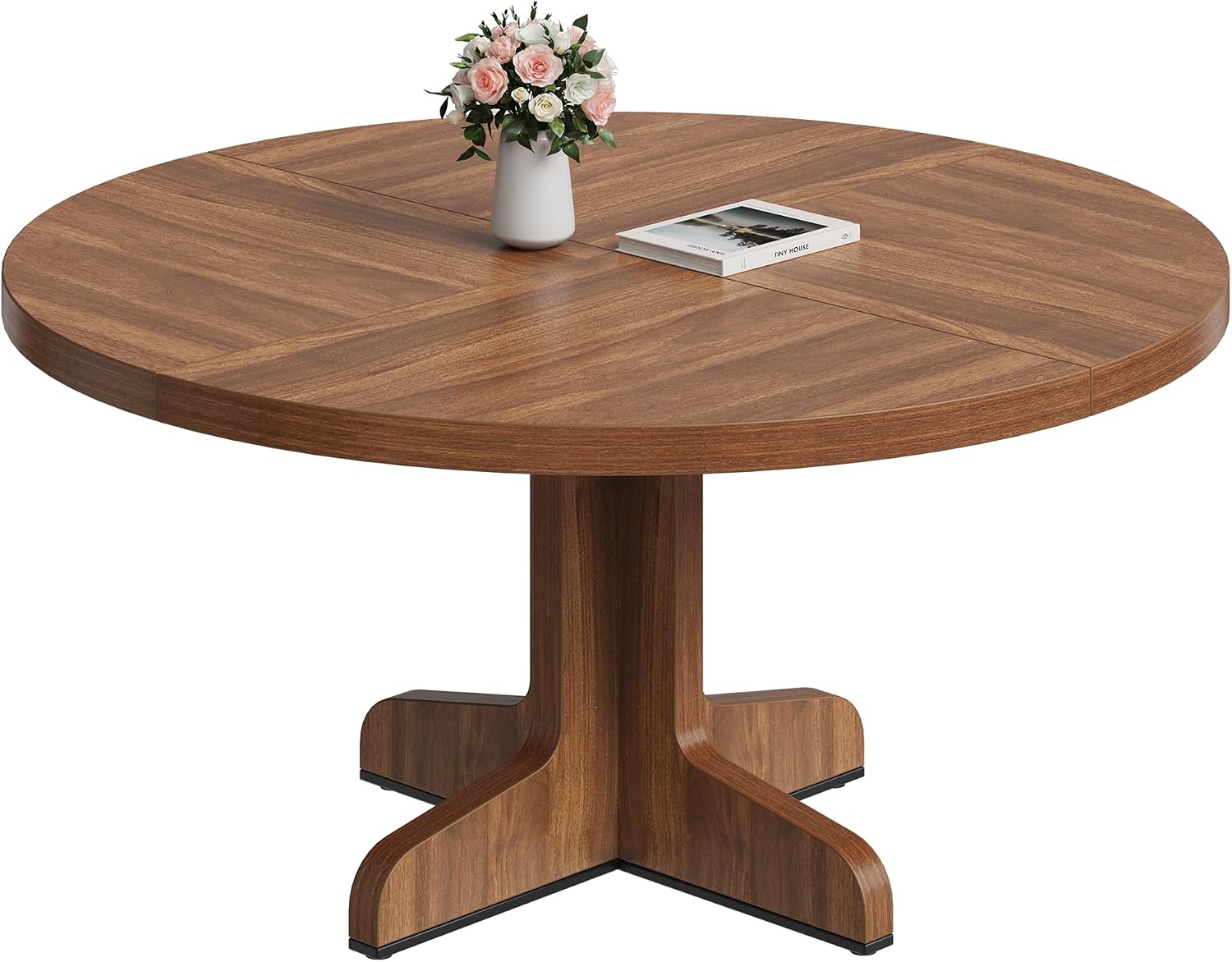 IDEALHOUSE Round Dining Table for 4, 47 Inches Dining Room Table with Wooden Base, Circle Kitchen Dinner Table for Dining Room, Kitchen, Living Room (Table Only), Walnut