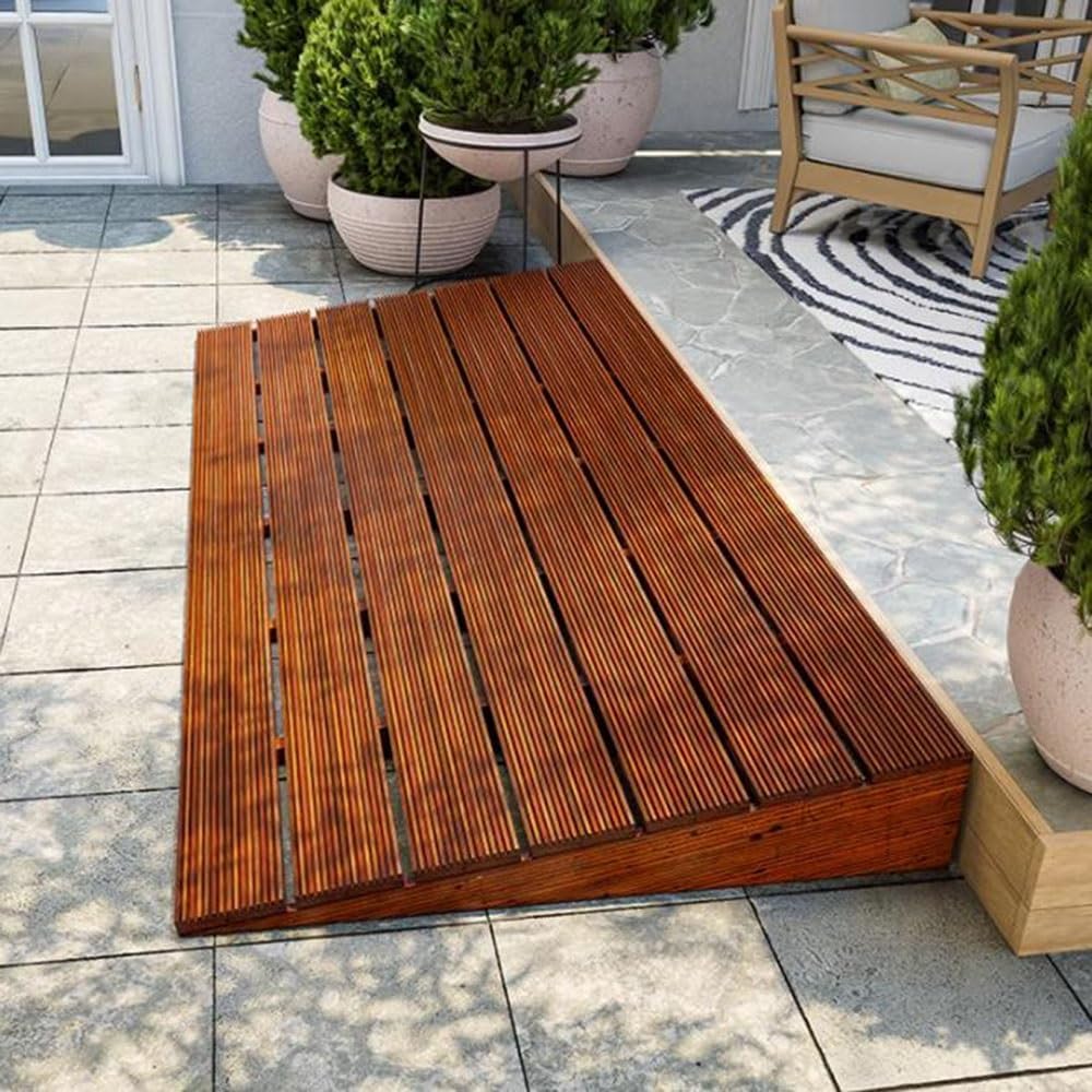 LXXW Rubber Curb Ramp Doorway Wheelchair ramp, Wooden Threshold, Multi-Functional Curb Heavy Duty Curb Ramp(30x30x8cm)