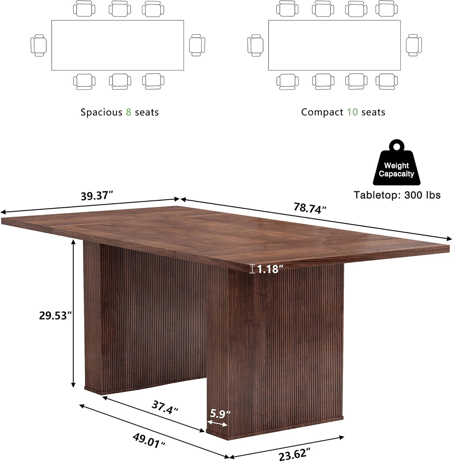 weselon 78 Inch Dining Table for 6 8 10, Modern Farmhouse Rectangular Kitchen Table, Long Dining Room Tables with Wood Strip Base for Kitchen Living Room (Walnut)