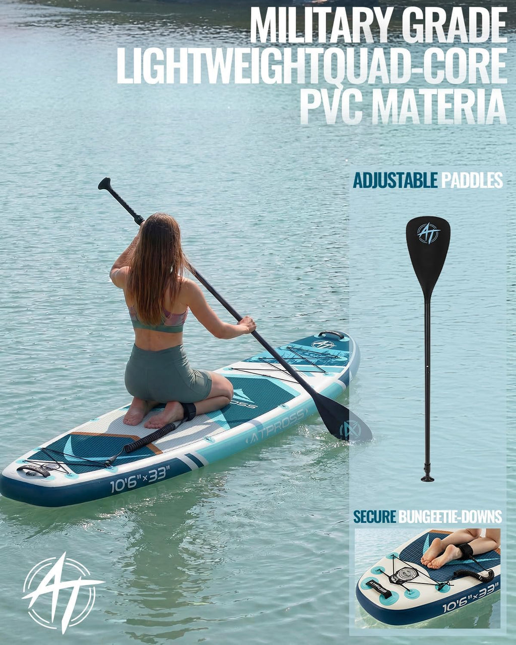 10'6''x33''Inflatable Stand Up Paddle Board, 400lbs Extra Wide Stand Up Paddleboard with Kayak Seat, Anti-Slip EVA Deck Premium SUP Accessories Kit, Non-Slip Stable Deck Boat