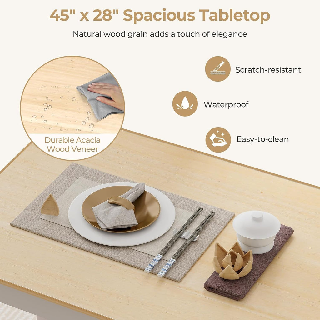 Tangkula Dining Table Set for 4, Solid Wood, Farmhouse Dinette Set w/Rubber Wood Legs, Compact Dining Table and Chairs Set for Kitchen, Dining Room (Natural+White)