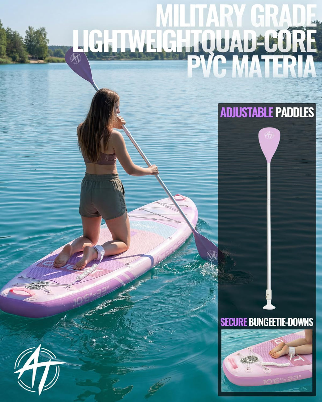 10'6''x33''Inflatable Stand Up Paddle Board, 400lbs Extra Wide Stand Up Paddleboard with Kayak Seat, Anti-Slip EVA Deck Premium SUP Accessories Kit, Non-Slip Stable Deck Boat