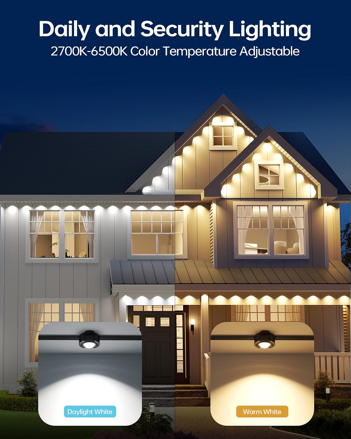 ASAHOM AI Permanent Outdoor Lights S107B, 100FT with 72 RGBCW LED Lights, 30,000 Lighting Effect, Controller with Dual Output, Extend to 800FT, Cuttable for House Outdoor Decor Daily Lighting, Black