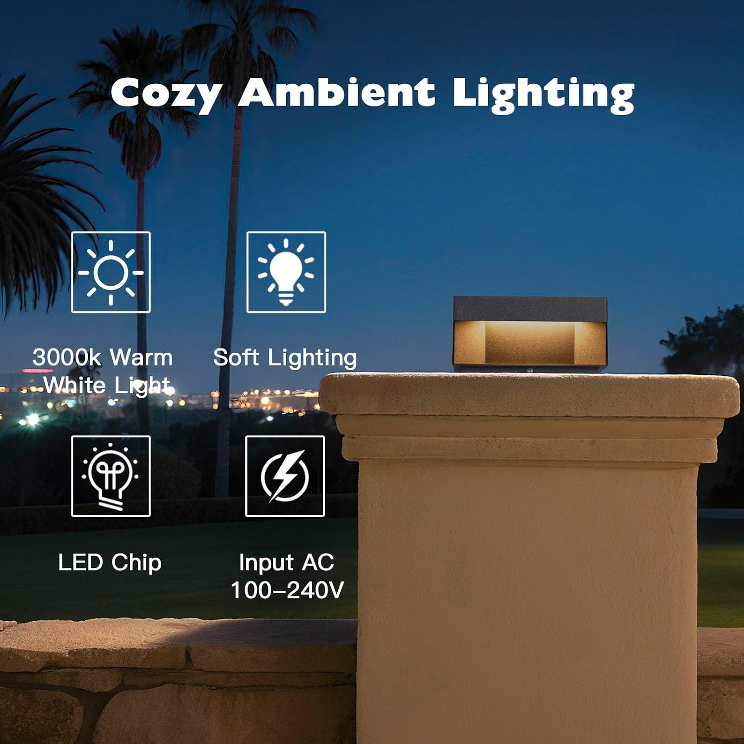Outdoor Modern Post Light,7.87' High Voltage Wired LED Fence Deck Cap Light Waterproof Small Column Lamp Pillar Lighting for Flat Surface Patio Garden Decoration(100-120V AC)