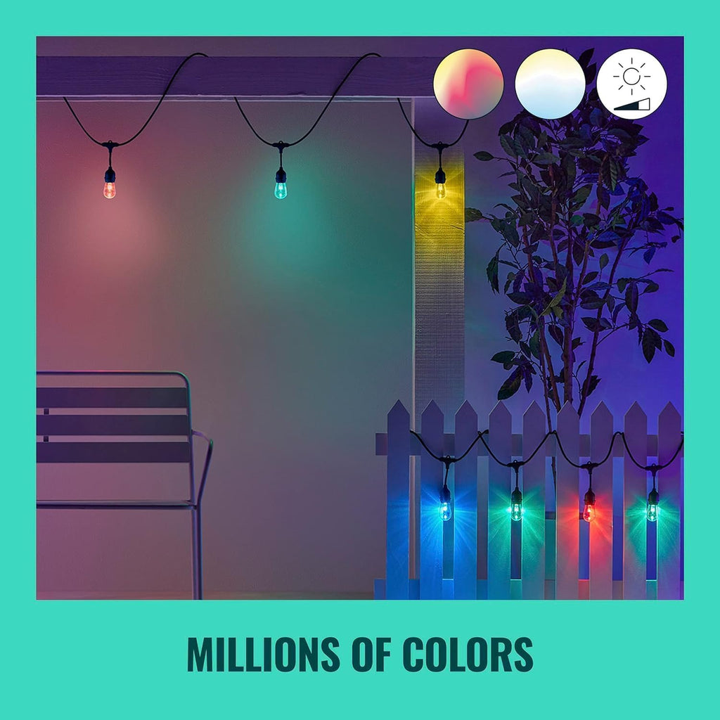 WiZ Connected 48FT Color Changing Outdoor String Lights - Water and Weatherproof - Adapter Included - Control with Wiz Connected App - Works with Voice Control