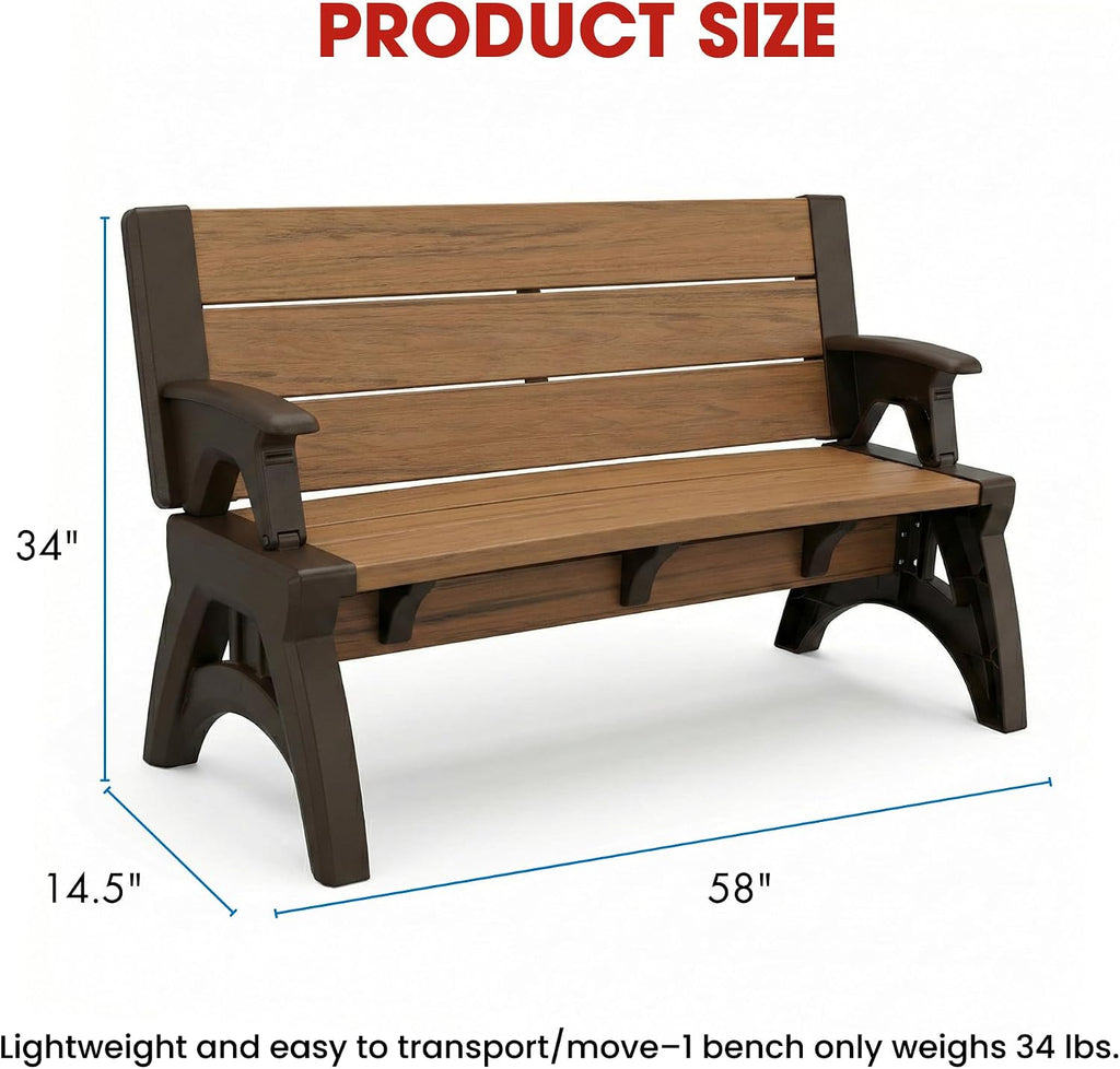 Convert-a-Bench 2-in-1 Outdoor Bench & Picnic Table - Foldable, Weather-Resistant Seating - Perfect for Patio, Lawn, Garden, or Deck - Durable & Easy Assembly - 1 Bench/Order, Espresso