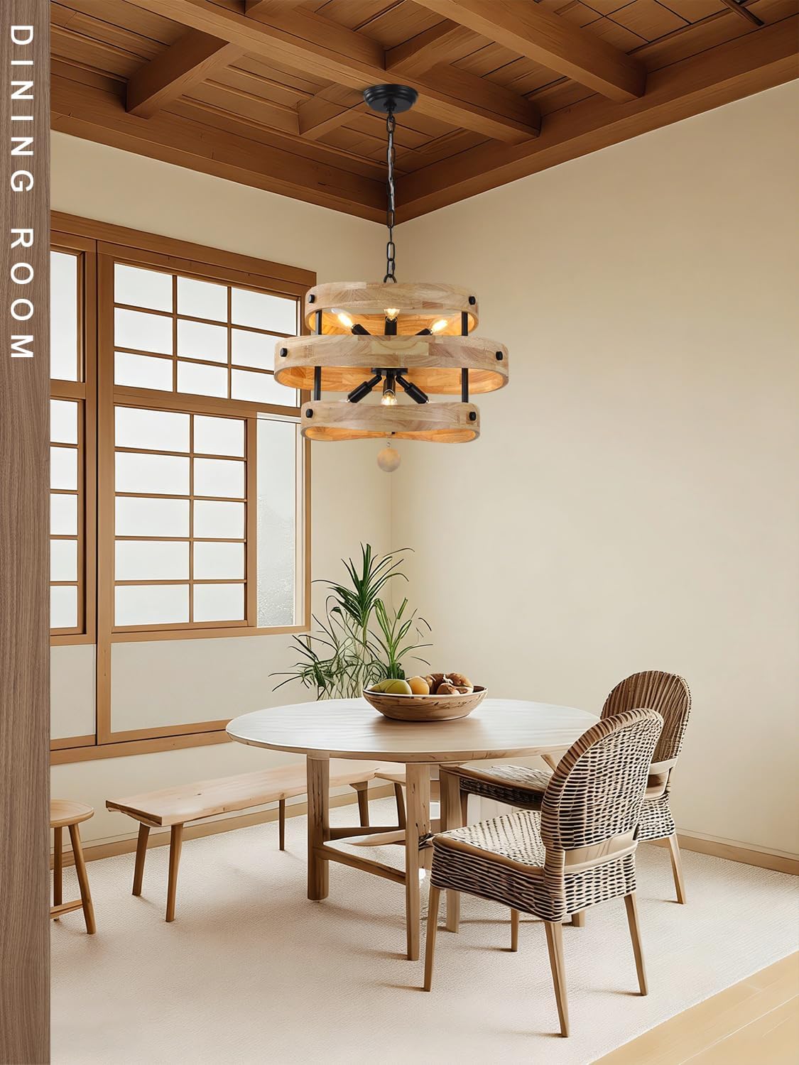 20' Farmhouse Chandeliers for Dining Room 6-Light Solid Wood French Country Rustic Chandelier Light Fixtures Over Table for Kitchen Entryway Foyer Bedroom Living Room