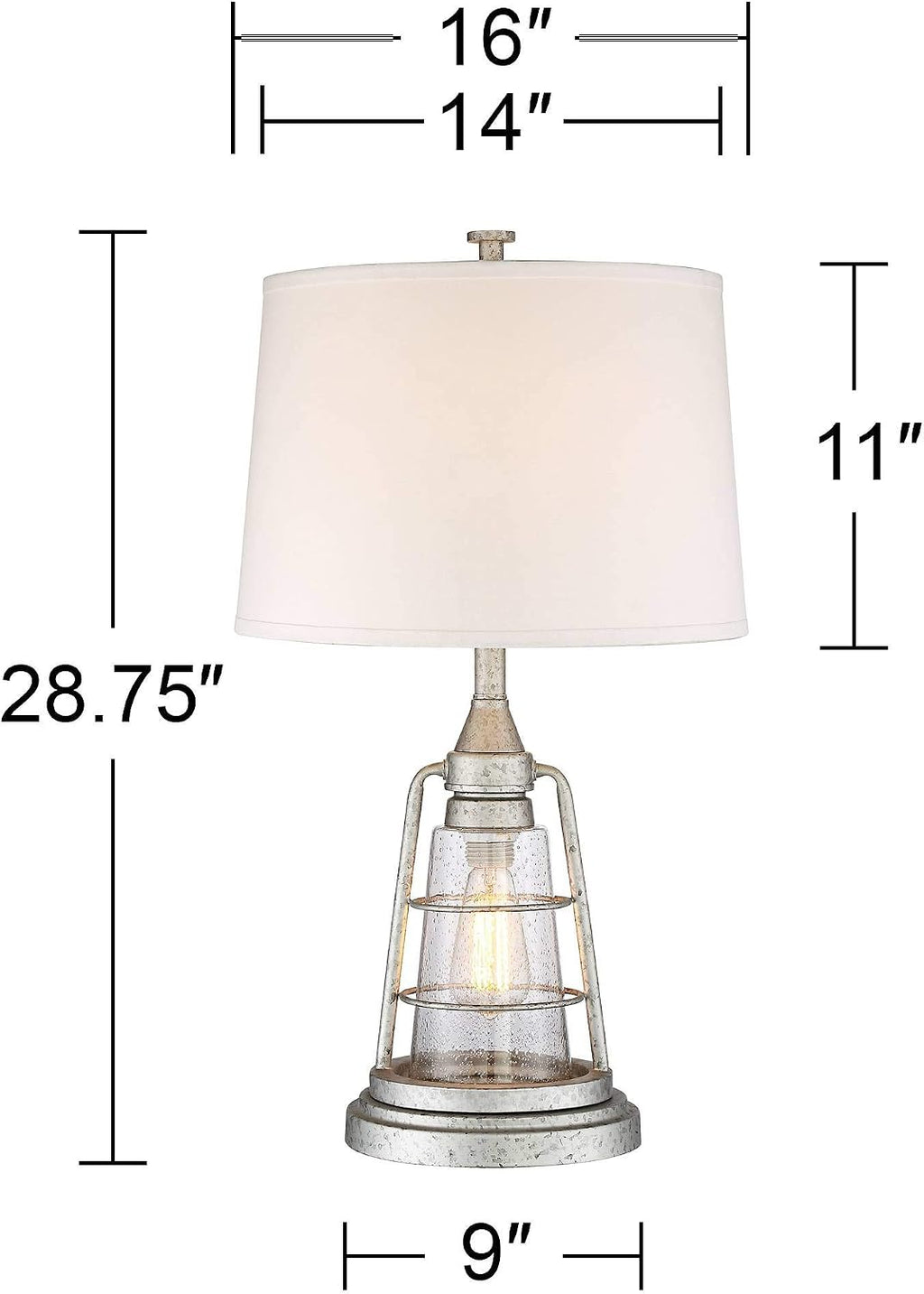 Franklin Iron Works Fisher Nautical Table Lamp with Nightlight Antique LED Edison Bulb 28.75' Tall Full Size Galvanized Finish Metal Cage Drum Shade Decor for Living Room Bedroom House Bedside