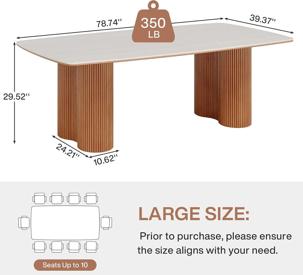 Tribesigns 78.7' Sintered Stone Dining Table for 8-10，Luxury Rectangular Kitchen Table with Solid Wood Legs, Mid-Century Dining Room Table for Living Room