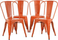 FDW | Set of 4 Metal Dining Chairs | Orange | Stackable Tolix Side Chairs with Backrest | Scratch-Resistant | Non-Slip Feet | Indoor/Outdoor Use | 330 lbs Capacity | Ideal for Kitchen & Restaurant