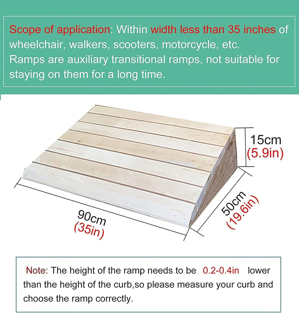 Entry Ramps for Wheelchairs for Home Stairs Garden Deck, Wooden Doorways Threshold Ramps, 10/12/14/15/16/18/20cm High, Scooters Bikes Cars(35x19.6x5.9in)