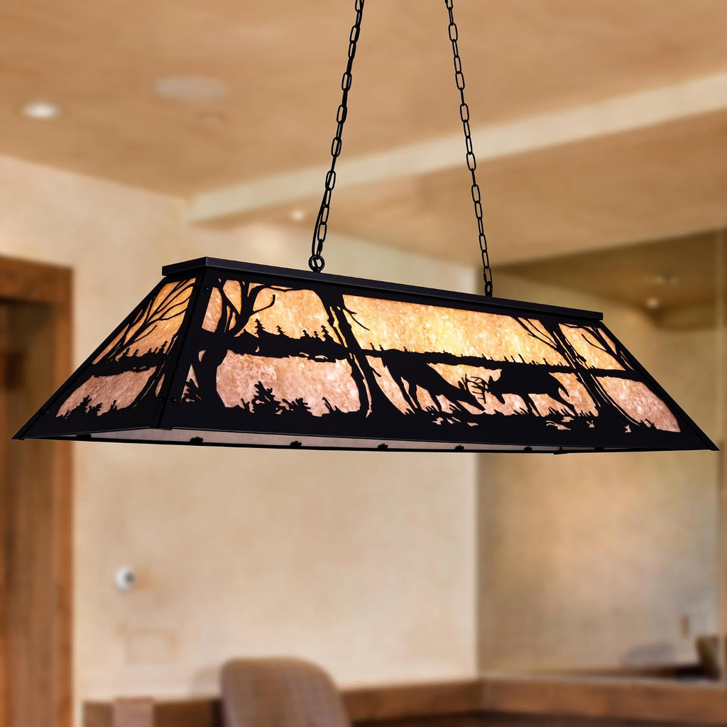 Wellmet Tiffany Pool Table Light 59 inch, 5 Lights Rustic Deer Chandelier for Kitchen Island, Cabin, Billiards Table Lamp, Farmhouse Chandelier for Country, Wild West Style