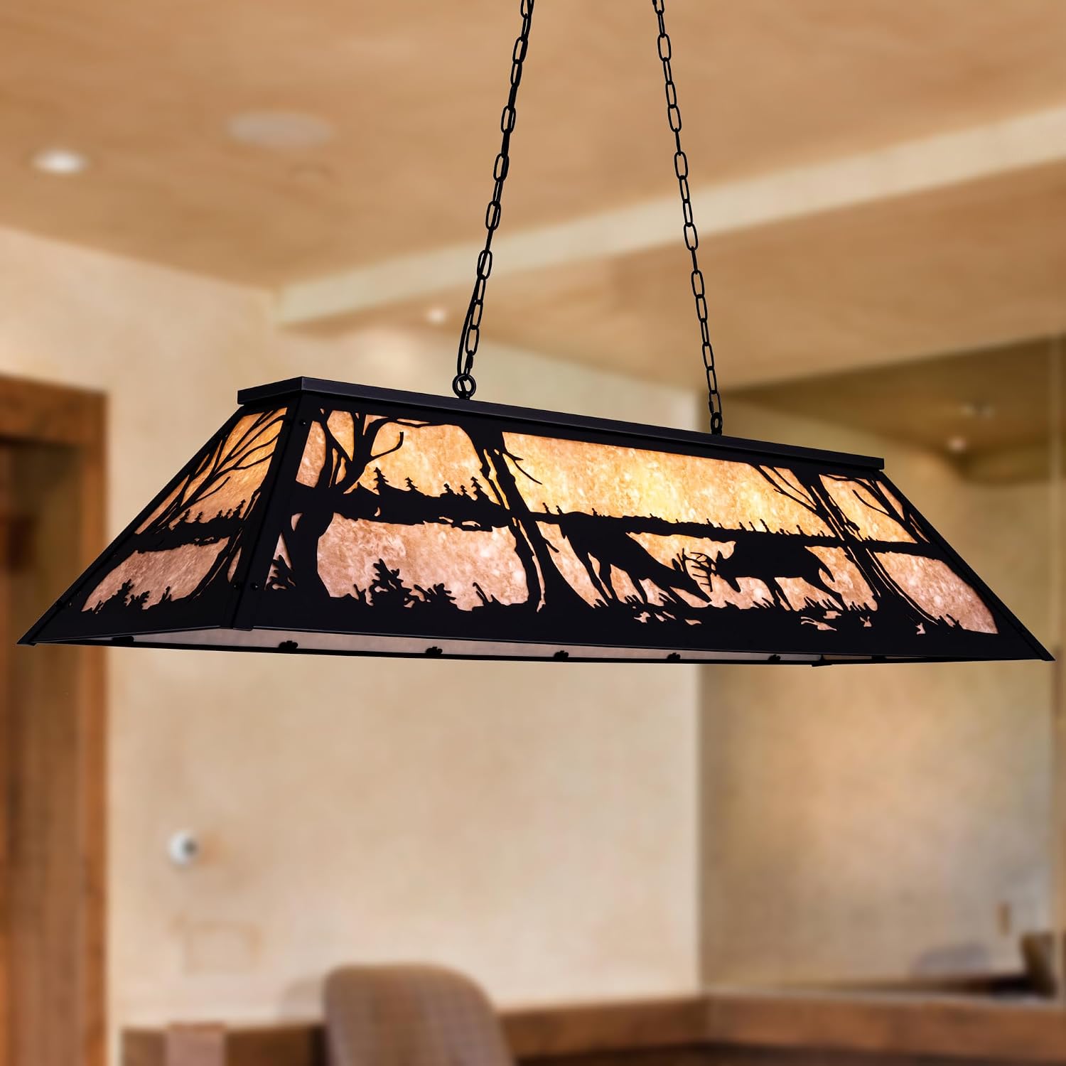 Wellmet Tiffany Pool Table Light 59 inch, 5 Lights Rustic Deer Chandelier for Kitchen Island, Cabin, Billiards Table Lamp, Farmhouse Chandelier for Country, Wild West Style