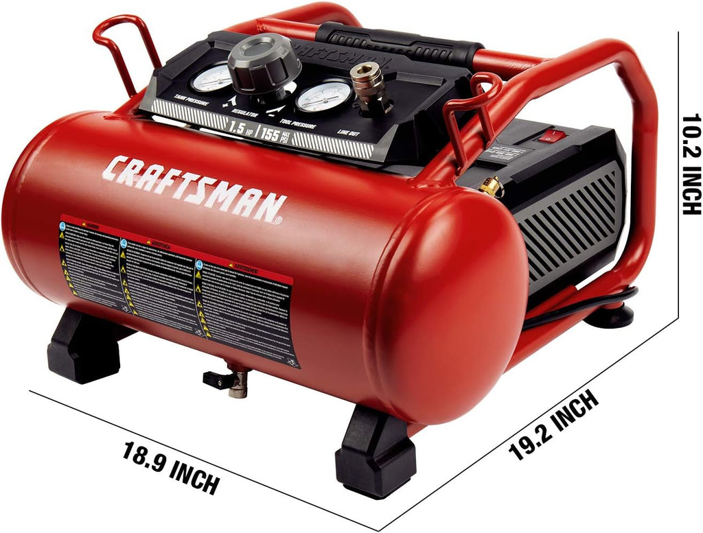 Craftsman Air Compressor 3 Gallon Portable Hotdog Air Compressor, Max 155 PSI 2.6 CFM@90psi Oil-Free Electric Workshop Air Compressors, CMXECXA0200341