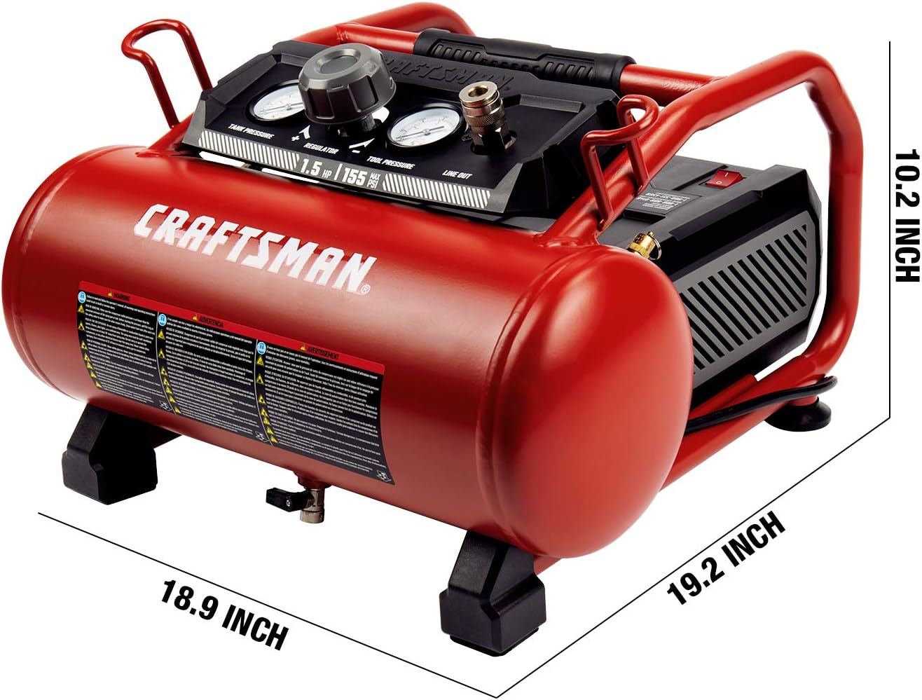 Craftsman Air Compressor 3 Gallon Portable Hotdog Air Compressor, Max 155 PSI 2.6 CFM@90psi Oil-Free Electric Workshop Air Compressors, CMXECXA0200341