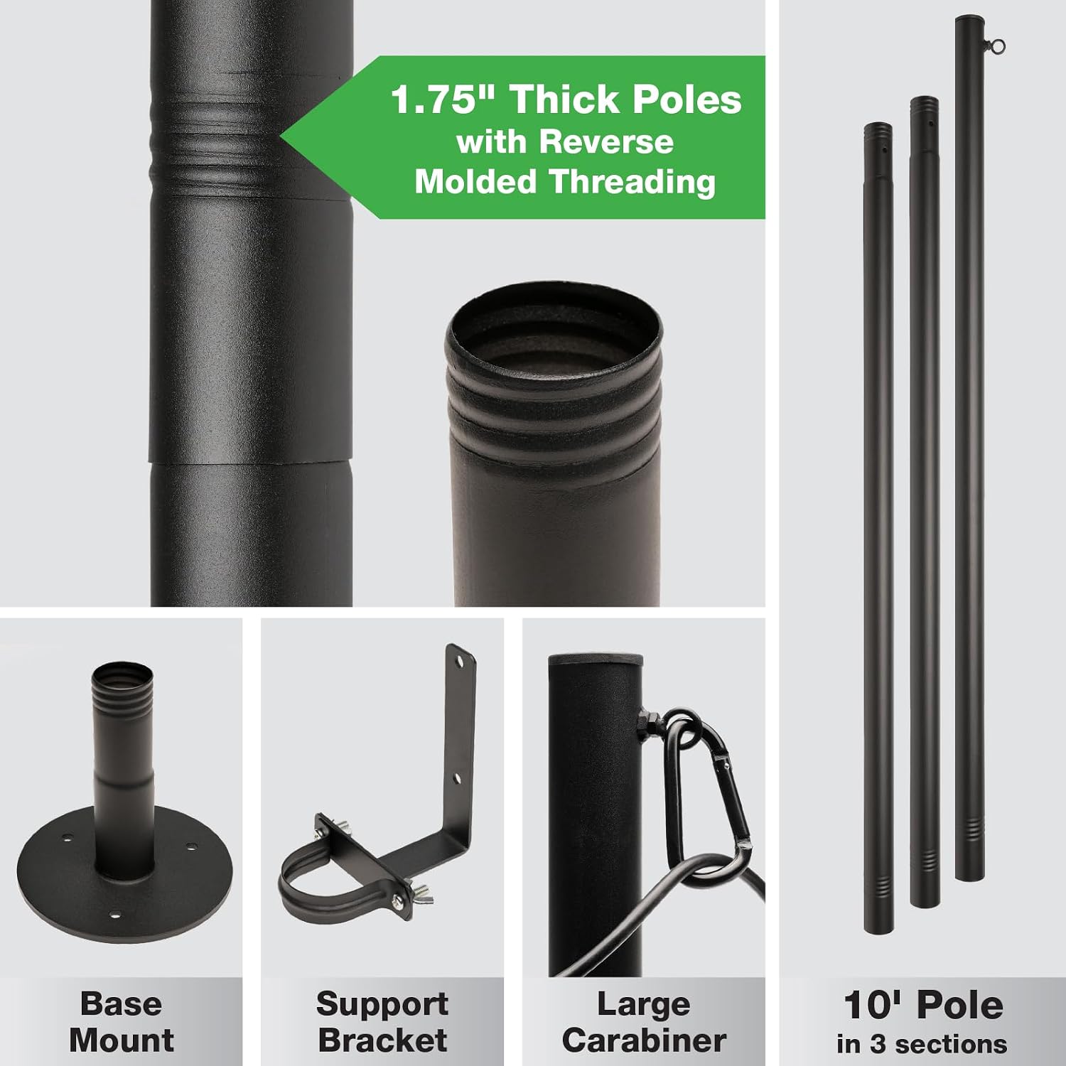 Premium String Light Poles - 4 Pack - Extends to 10 Feet – Deck Mount (Wood/Concrete)