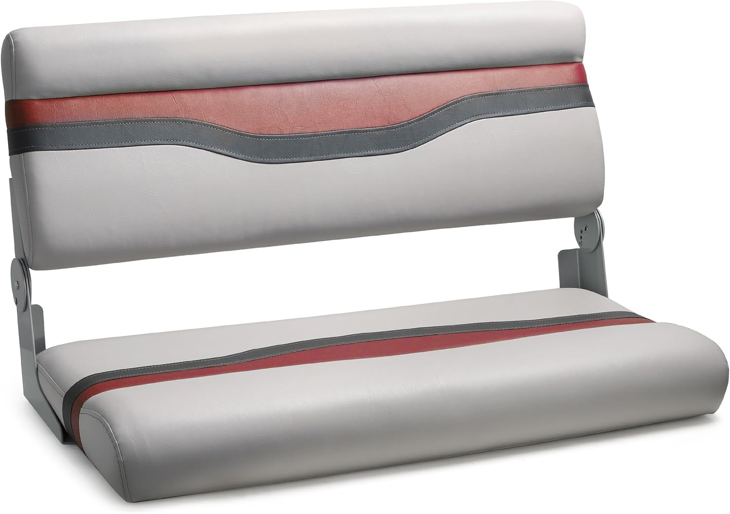 Boat Bench Seat for Fishing Boat, NORTHCAPTAIN Double Folding Boat Seat 2 Person with Marine-Grade Vinyl and PE Frame, Padded Cushion for Bass Boat Jon Boat Pontoon,Light Grey/Charcoal/Wine Red