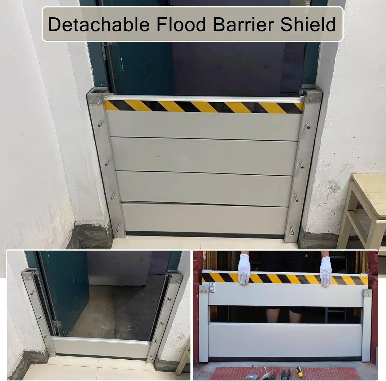 Garage Driveway Weather Water Barrier Indoor Outside Mount, Door Flood Barrier Shield Tall 40 60 80 100 CM, Aluminum Threshold Water Blocker(Silver-H 31.5in(80cm),L 4ft(122cm))
