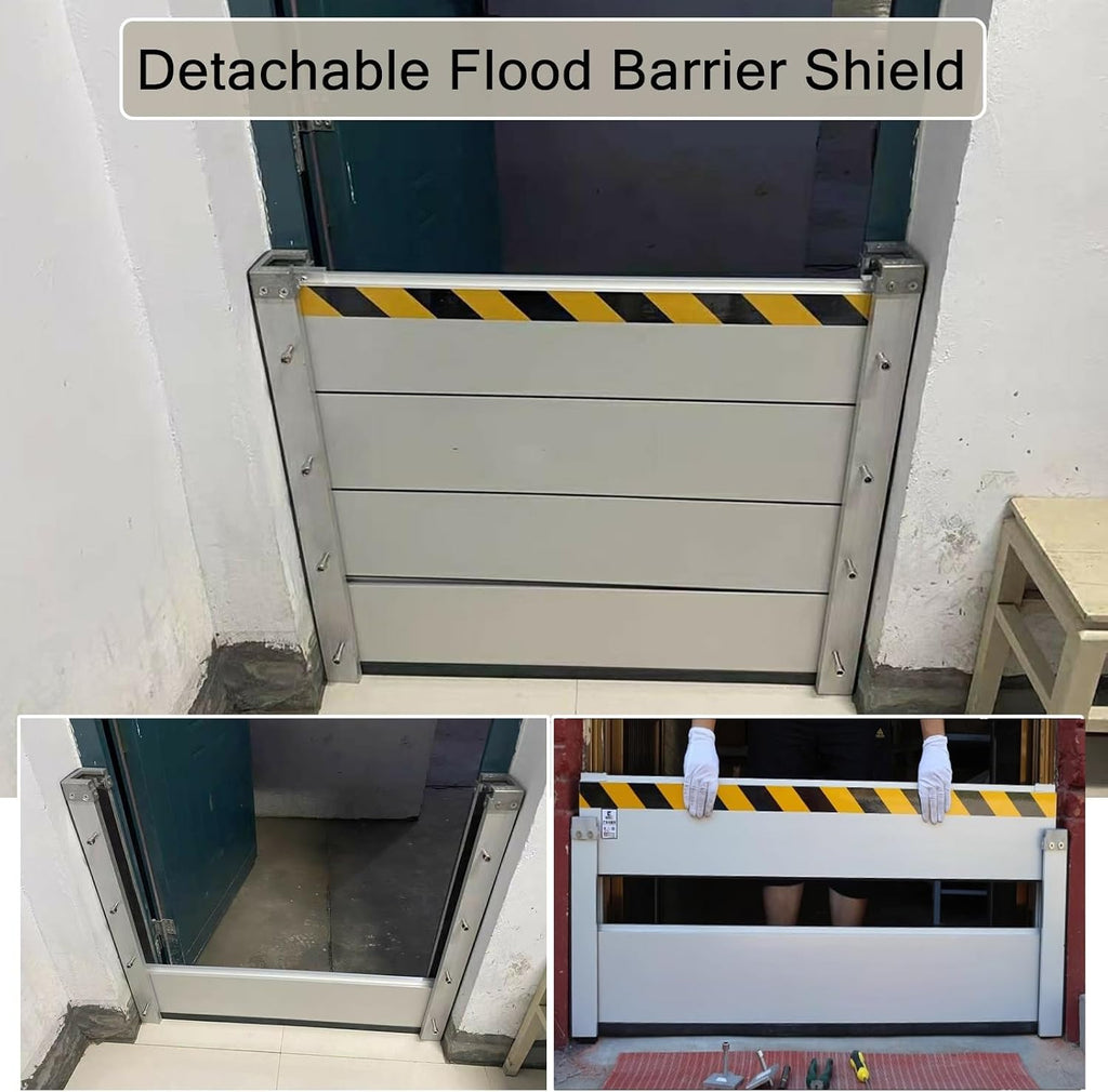 Garage Driveway Weather Water Barrier Indoor Outside Mount, Door Flood Barrier Shield Tall 40 60 80 100 CM, Aluminum Threshold Water Blocker(Silver-H 31.5in(80cm),L 2ft(61cm))