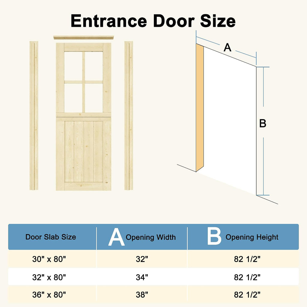 32' x 80' Exterior Prehung Dutch Entry Door (Front/Outside) - 1.75' Pine with 4-Lite Glass,Interior Doors Slab for Home Entryway/Back w/4 Hinges+1 Latch +1 Slab+1 Lock Set +1 Jamb