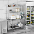 ROVSUN All Stainless Steel Table with Overshelves 48' X 30', NSF Commercial Heavy Duty Pre Table with Adjustable Undershelf & Detachable Hooks for Kitchen Restaurant Hotel Garages