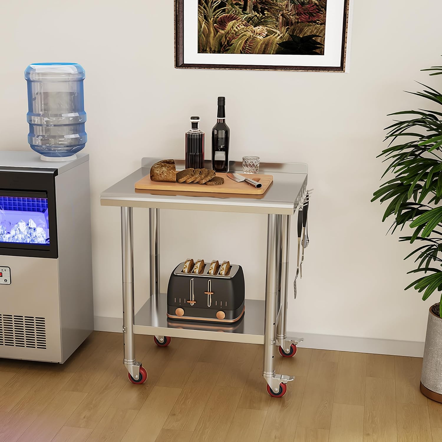 YITAHOME 30' x 24' Stainless Steel Table with Wheels for Prep & Work with Backsplash, NSF Metal Table Prep Table with Undershelf for Home Kitchen Restaurant Garage Warehouse