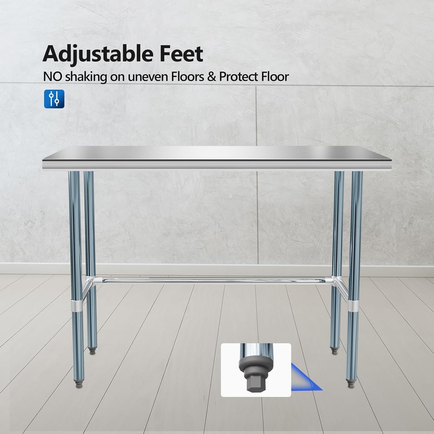 ROVSUN Open Base Stainless Steel Table 48 x 24 Inches, NSF Commercial Heavy Duty Prep & Work Table,Metal Table for Kitchen, Restaurant, Home, Hotel, Garage, Laundry