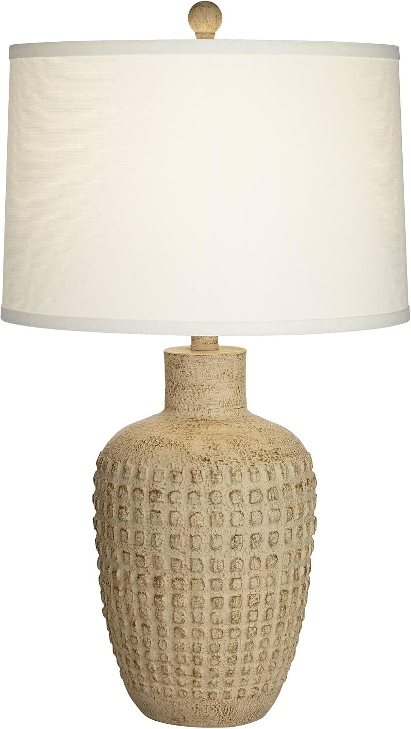 360 Lighting Delon 26 1/2' Tall Jar Farmhouse Rustic Country Cottage Core Coastal Table Lamp Natural Brown Beige Terra Cotta Finish Single White Shade Living Room Bedroom Bedside Nightstand House