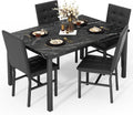 AWQM Dining Table Set for 4,Faux Marble Kitchen Table and Chairs Set of 4, Modern Dining Room Table Set for 4,Dinner Table with 4 Leather Chairs, Dinette Set for Small Spaces (Black&Black)
