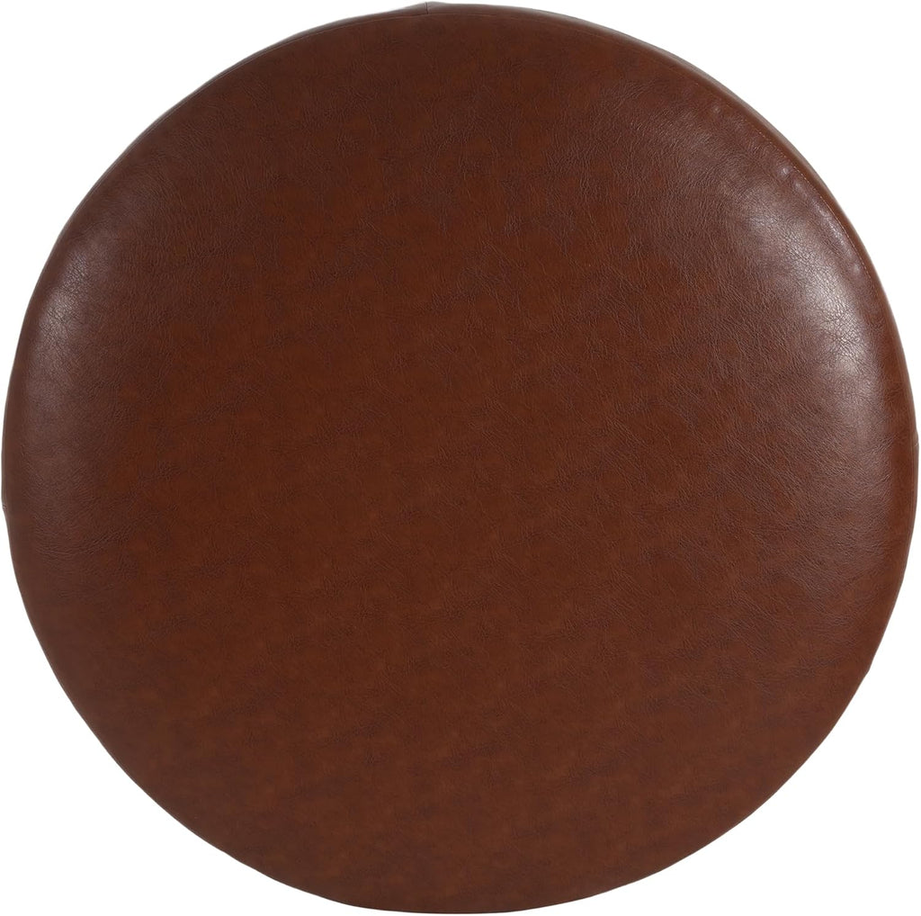 Christopher Knight Home GAVI 30' Ottoman Foot Stool, Faux Leather Pouf Footstool Ottoman Seat, Upholstered Foot Chair, Round Footrest, Modern Side Table for Living Room Bedroom Home Decor, Brown