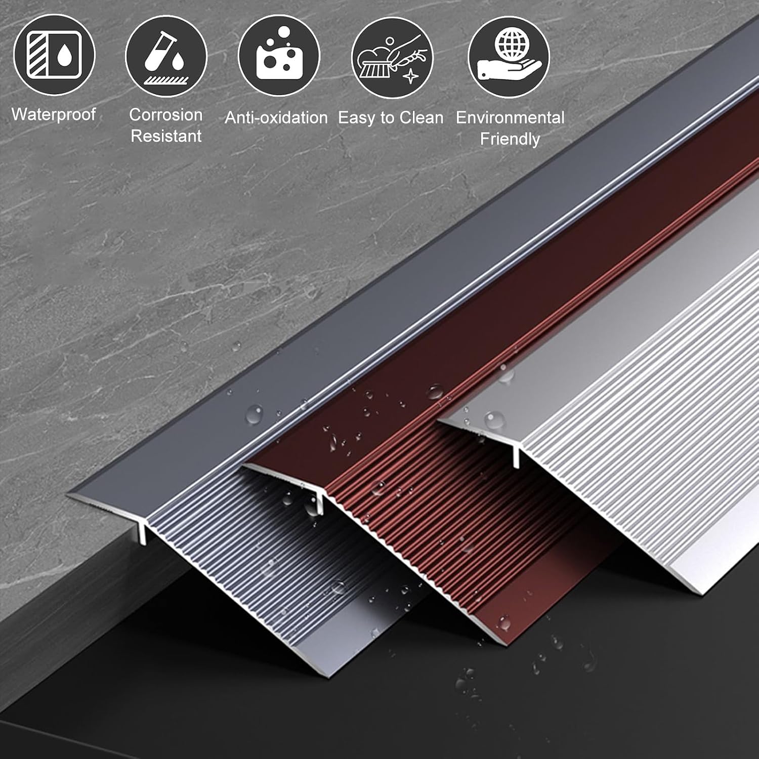 Threshold Ramps for Doorways, 4 Inch Floor Transition Strip Wood to Tile, Height Gap Between 0.4-1.4 Inch, Aluminum Floor Transition Threshold Strip for Carpet/Entry Door/Tile/Threshold/Wheelchair(Sil