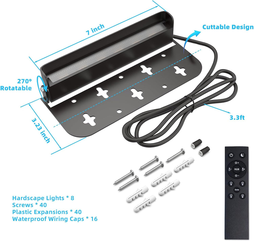 8 Pack 7 Inch 5W Retaining Wall Lights Outdoor, RGBCW LED Hardscape Lighting Color Changing, Low Voltage Landscape Lights 12V AC/DC, IP65 Waterproof Paver Lights Smart APP & Remote Control, FCC Listed