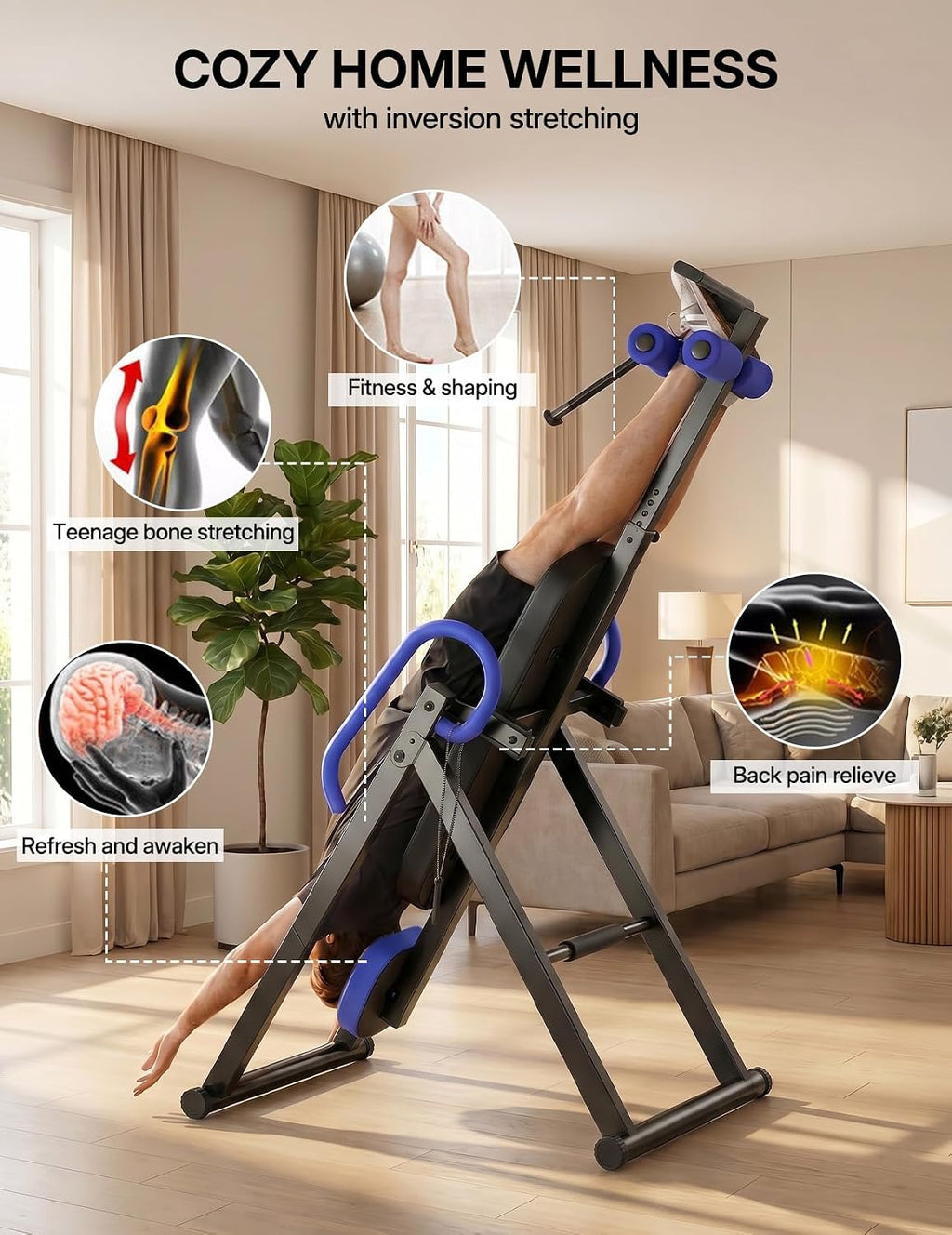 YOLEO Gravity Inversion Table for Back Pain Relief 2026 New Inversion Table w/Lumbar Support Easy to Assemble Back Stretcher Machine 300 lbs
