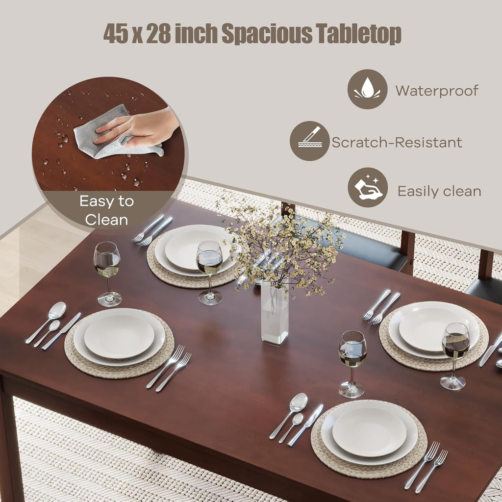 NAFORT 5 Piece Dining Table Set for 4, Farmhouse Solid Wood Kitchen Table Chairs Set of 4, Mid-Century Modern Dinette Set w/Upholstered Dining Chairs, 4 Seat Dining Room Table for Kitchen,Office