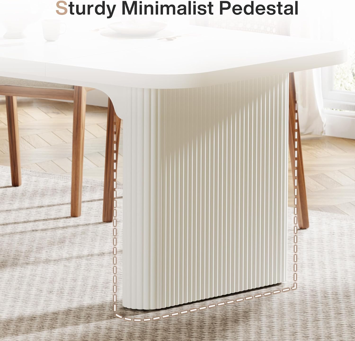 Tribesigns Modern Dining Table for 6 People, 62-Inch Wood Kitchen Table with Double Robust Pedestal, Large Rectangle Wooden Dinner Table for Dining Room (White)