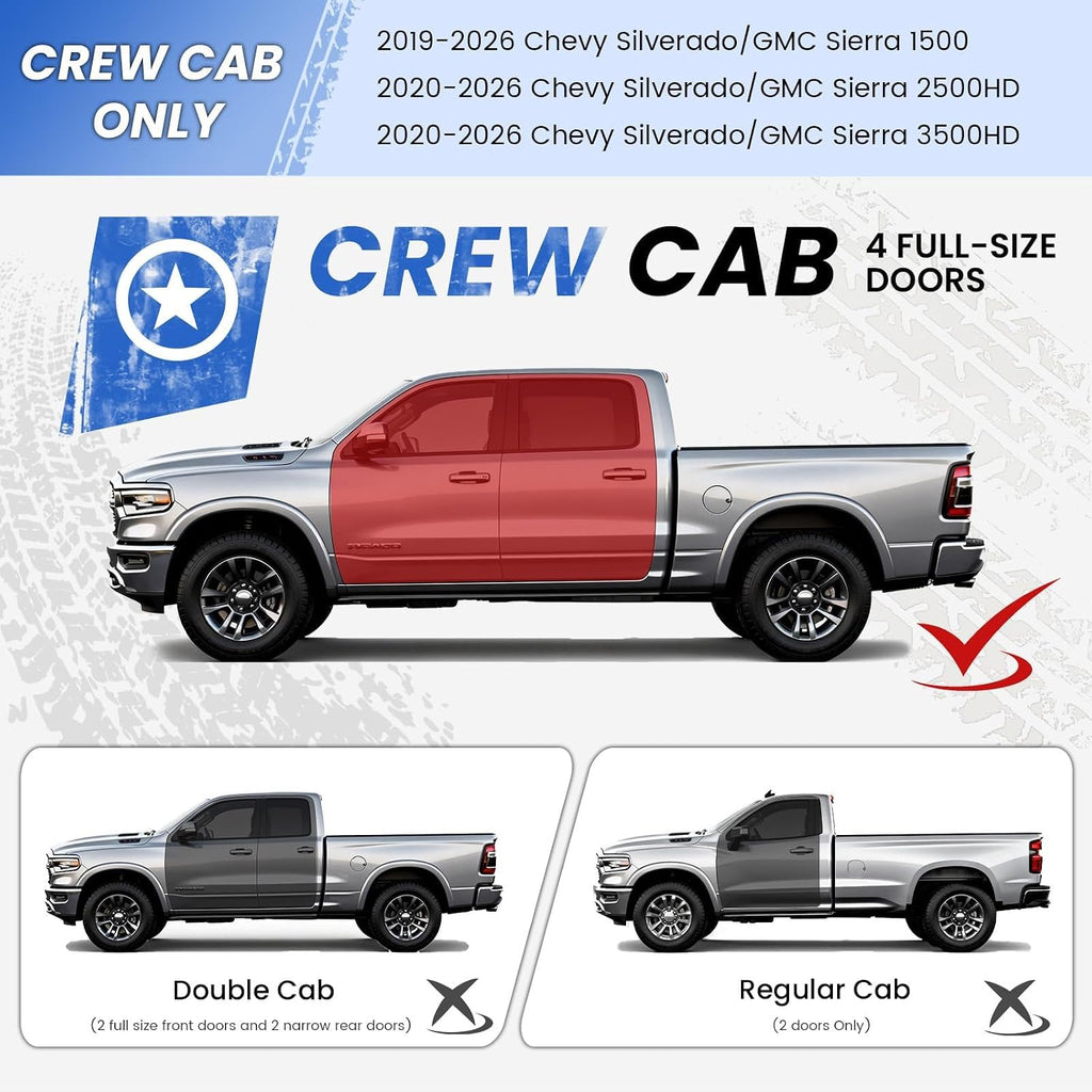 PZ 6' Running Boards Anti-Slip Side Steps Carbon Steel Compatible with Chevy Silverado 1500 Crew Cab 2019-2026,550LBS Steel No Drill Truck Running Boards Direct Fit Nerf Bar