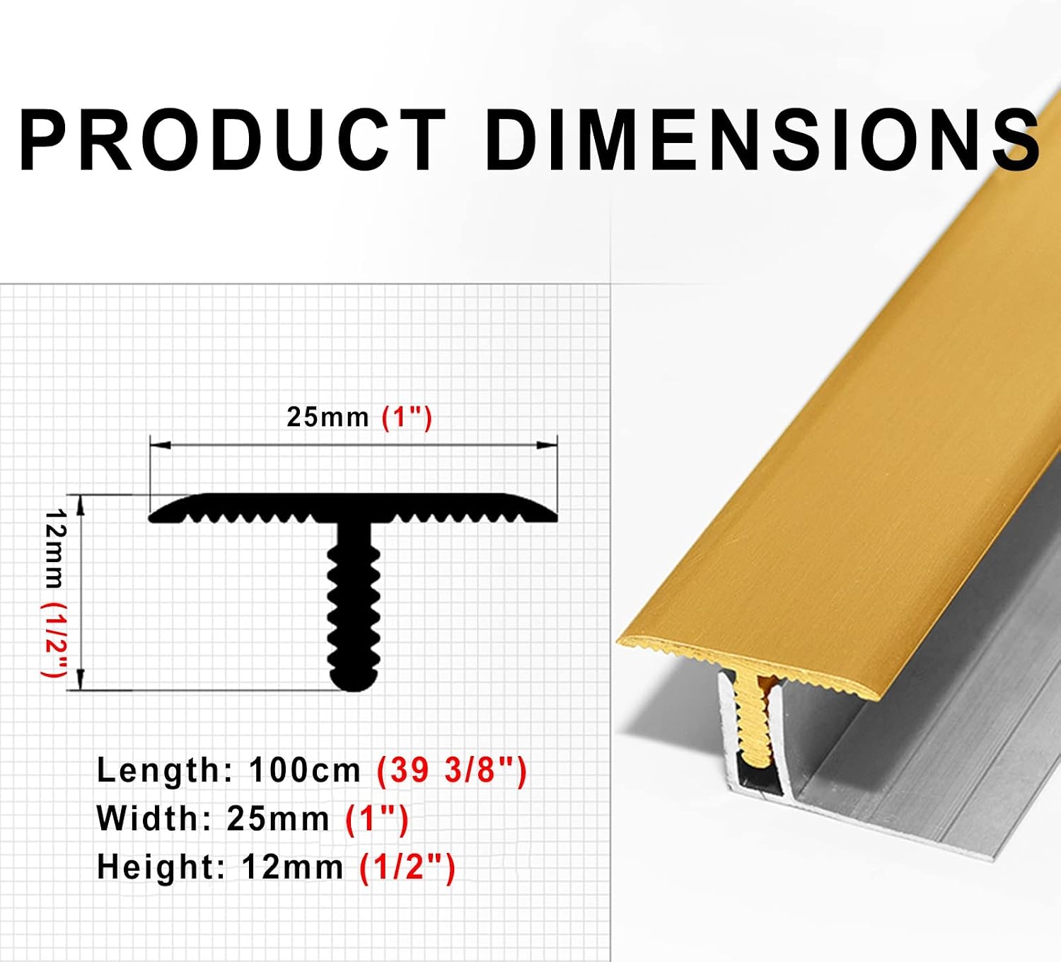 Transition Strip Gap Covering Brass Transition Strips, Seam for Wooden/Laminate/Tile, Decorative Doorway Threshold Bar, Metal Door Flooring Strip,