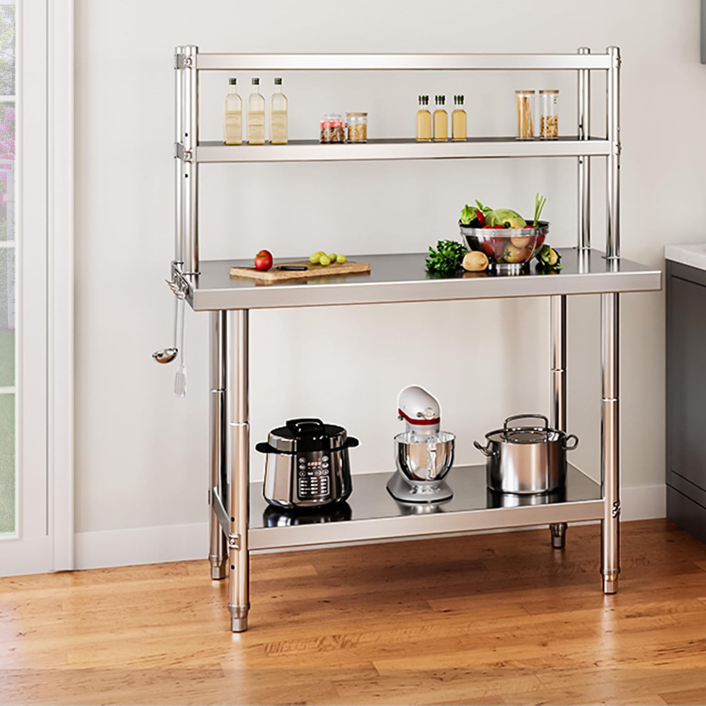 YITAHOME NSF Stainless Steel Table with Overshelves, 30' X 24' Work Table with 30' X 12' Shelf, Metal Table Prep Table for Home Kitchen Restaurant Garage Warehouse