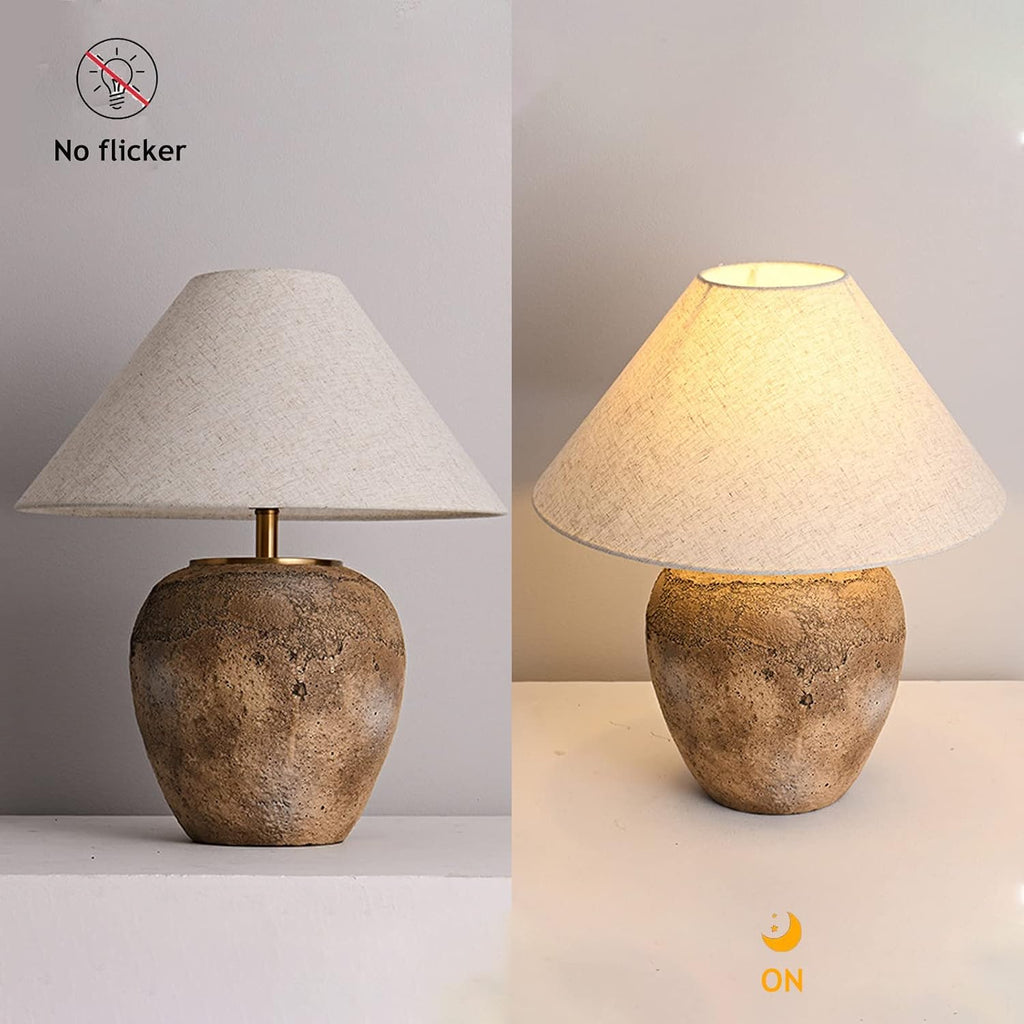 DJAMEL Rustic Farmhouse Clay Pot Lamps 19.6' Tall Ceramic Table Lamp Simple Textured Brown Ceramic Lamp Body with White Textured Shade Bedside Nightstand Lamp for Living Room Bedroom Office