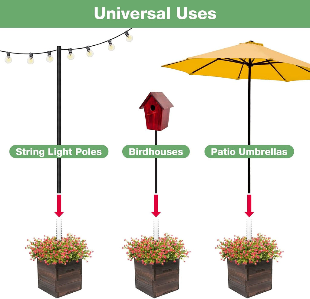 Extra Large Decorative Wooden Planter with Universal Pole Support for String Light Poles, Umbrellas, Bird Feeders. Solid Wood Outdoor Garden Patio Box for Plants or Flowers, 17'x17'x18', Brown