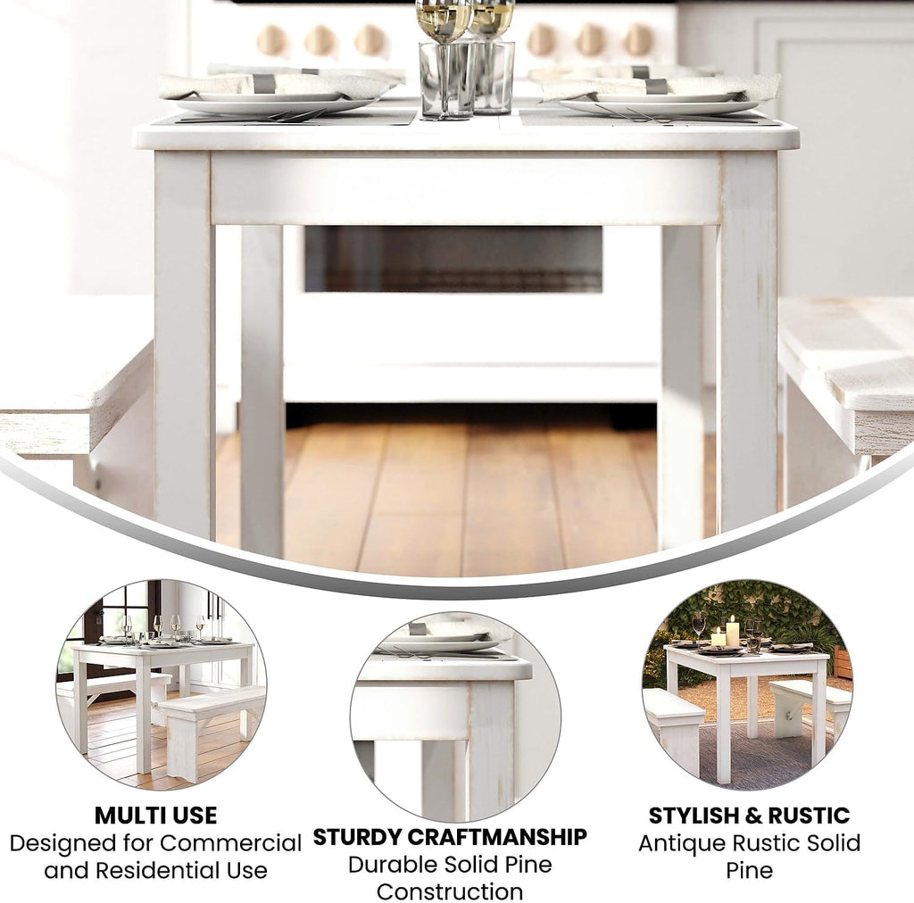 Flash Furniture HERCULES Series 46' x 30' Rectangular Antique Rustic White Solid Pine Farm Dining Table
