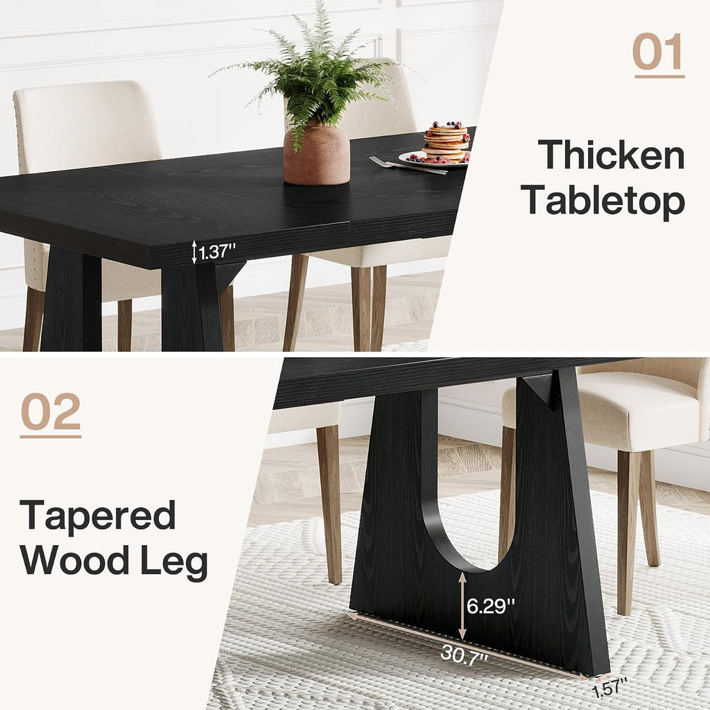 Tribesigns Large Dining Table for 6-8 People, 70.9-Inch Wood Rustic Rectangular Table with Black Wooden Legs, Farmhouse Center Kitchen Table for Dining Room, Living Room, Home Furniture, Black