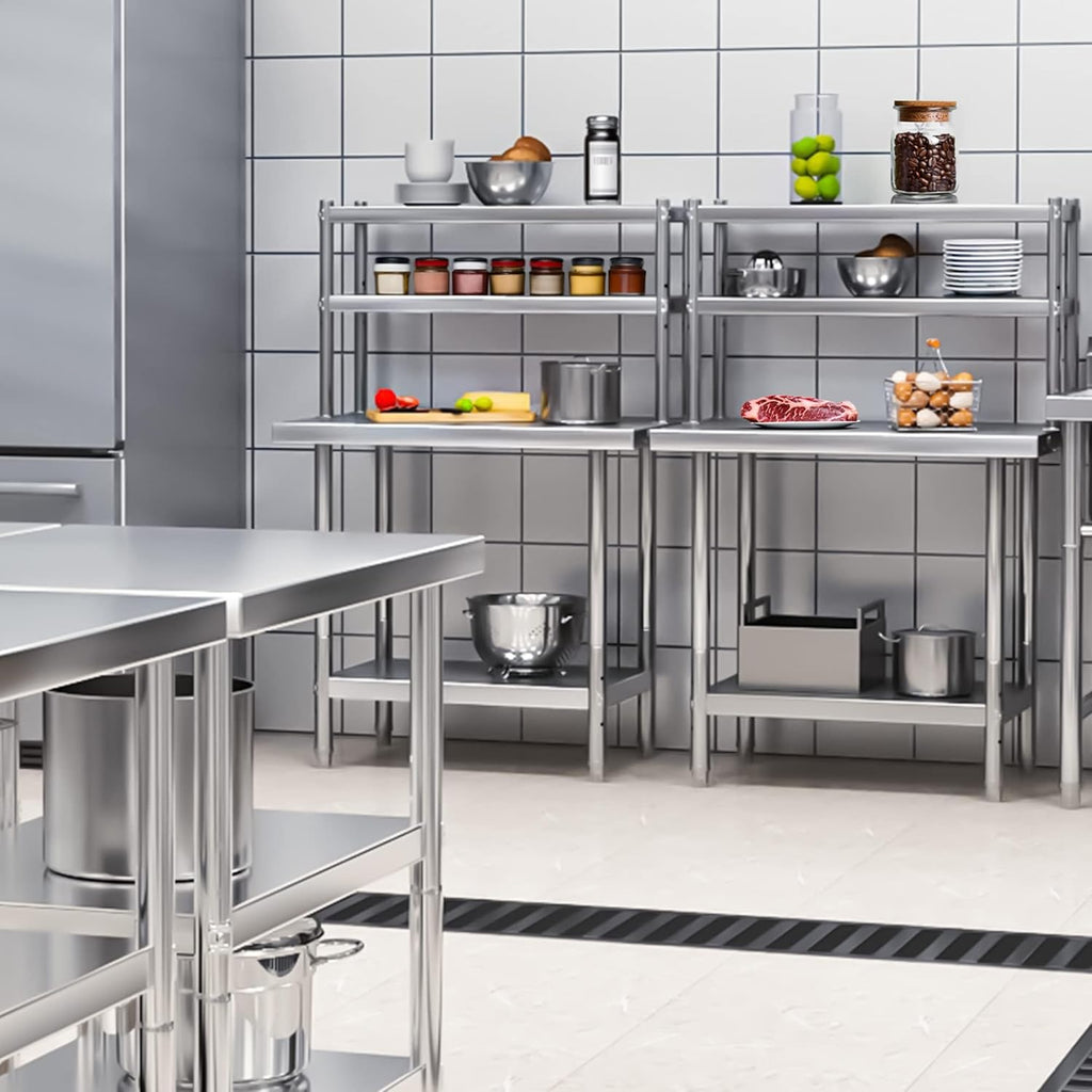 YITAHOME NSF Stainless Steel Table with Overshelves, 30' X 24' Work Table with 30' X 12' Shelf, Metal Table Prep Table for Home Kitchen Restaurant Garage Warehouse