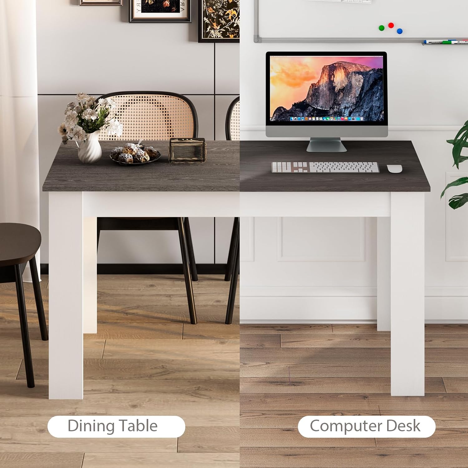 Giantex Wooden Dining Table, Modern Kitchen Table for 4, Rectangular Dinner Table for Kitchen, Dining Room, Living Room, Home Dinette Furniture, 47' L x 28' W x 30' H, (White & Dark Gray)